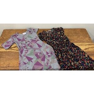 Girls Lularoe Dress Sz 6 Lot Of 2 Mae Adeline Short Sleeve Colorful Knee Length